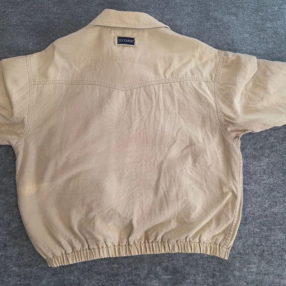VTG Lucchese Jacket Mens‎ Large Tan 1883 Original Canvas Bomber Lined Western